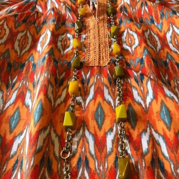Boho Peasant Blouse Ikat Pattern Sz M - Picture 4 of 12